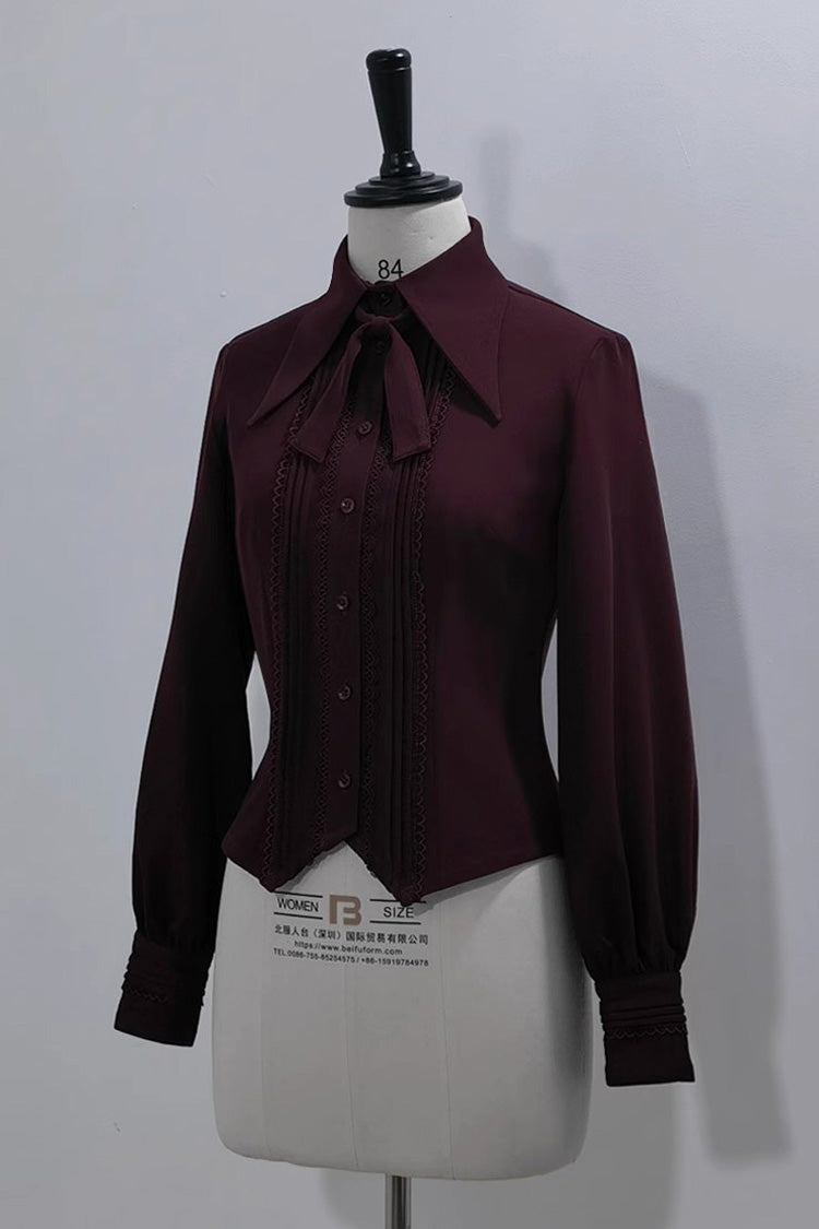 Red Lapel Collar Long Sleeves Embroidery Slim Gothic Vintage Prince Ouji Lolita Blouse - Product - 3