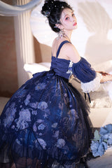 Blue [Deep Sea Jellyfish] Print Ruffle Lace Sweet Elegant Lolita Jsk Dress - Product - 8