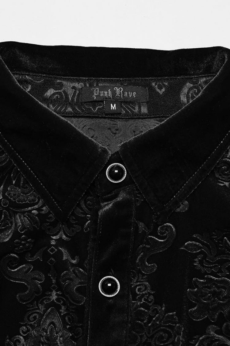 Men's Long Sleeves Embossed Velvet Print Gothic Gorgeous Blouse 2 Colors - Product - 9