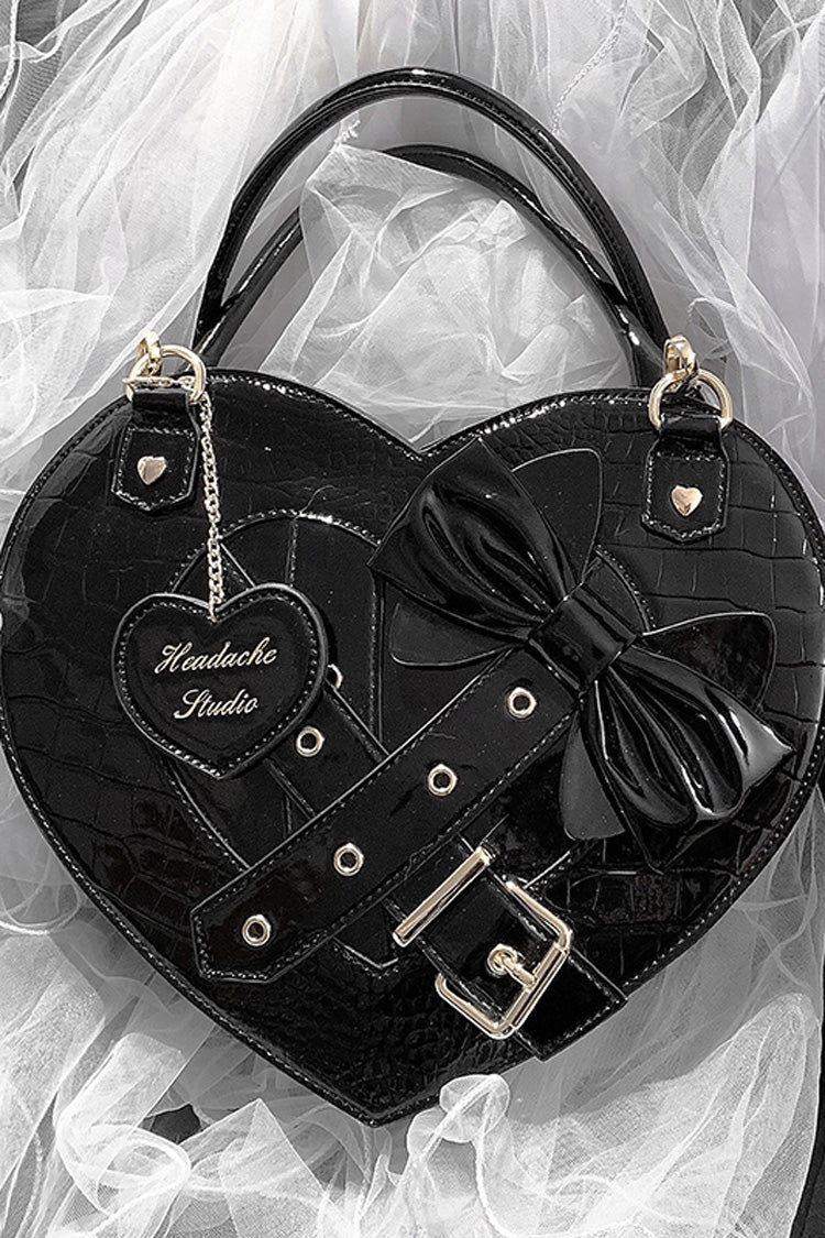 Witch Tea Break Heart Shaped Bowknot Buckle Gothic Lolita Bag 2 Colors - Black - 1