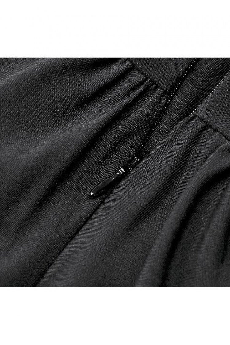 Black Cut-Out Multi-Layered Ruffled Long Trumpet Sleeves Sheer Mesh Splice Lace Lace-Up Women's Gothic Dress - Product - 16