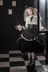 Black Point Manor Multi-layer Striped Print Ruffle Gothic Lolita Skirt - Product - 5