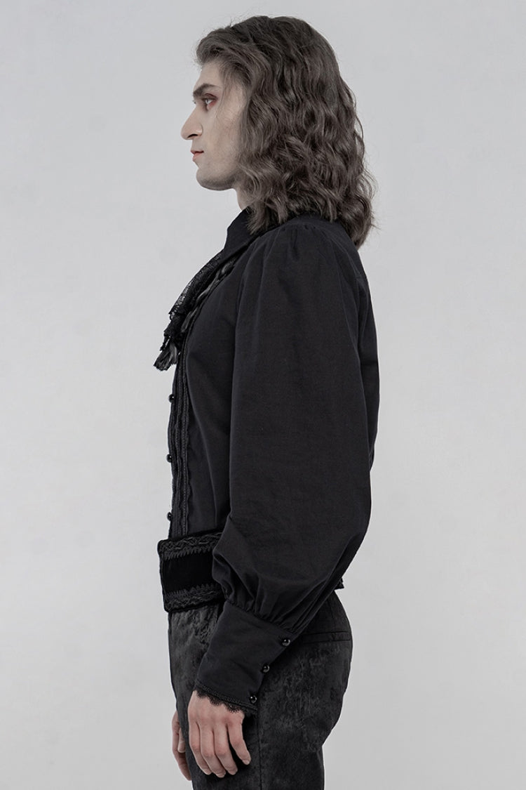 Black Lapel Collar Long Lantern Sleeves Mens Gothic Gorgeous Blouse - Product - 2