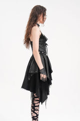 Black Sleeveless Lace Irregular Mesh Women's Gothic Slip Dress - Product - 5