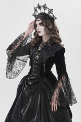 Black Long Trumpet Sleeves Embroidered Lace Slim Zippered Women's Gothic Bat Wing Collar Double-breasted Zip Jacket - Product - 12