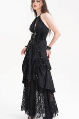 Black Halterneck Hollow Lace Women's Gothic Strap Maxi Dress - Product - 9