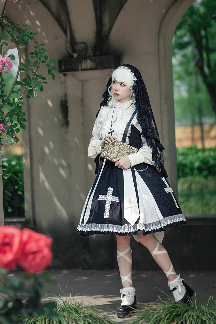 Black Paradise Cross Print Ruffle Sleeveless Gothic Lolita Dress - Product - 7