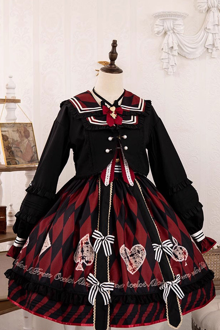 Black/Red Heart Print Bowknot Sweet Princess Alice Lolita Jsk Dress - Product - 3