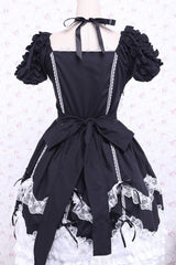 Black/White Cotton Square Collar Lace Trim Gothic Lolita Dress - Product - 2