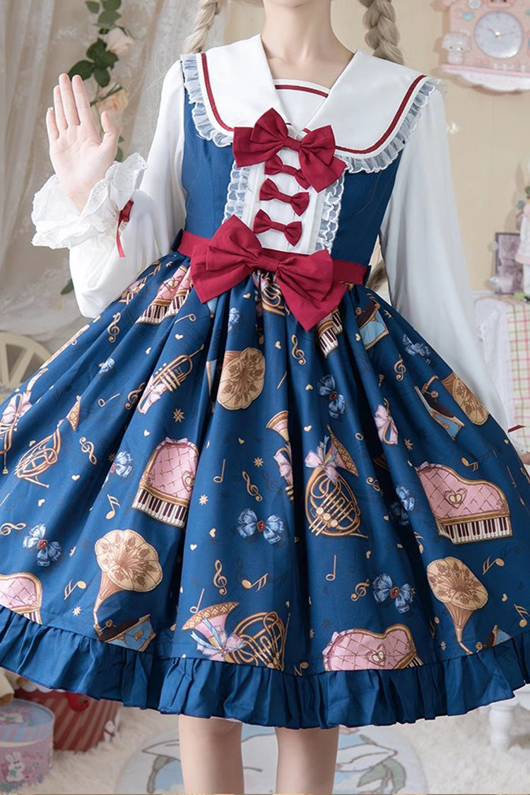 [Bear Band] Long Sleeves Print Ruffle Bowknot Lace Sweet Elegant Princess Lolita Dress 3 Colors - Product - 6