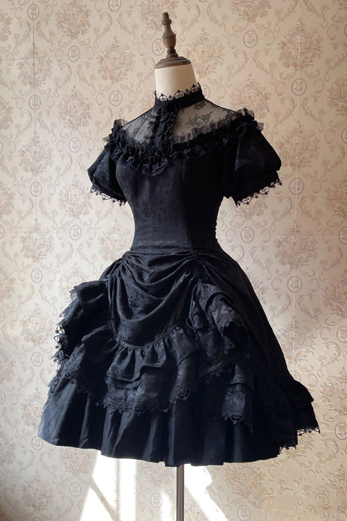 Dark Black High Waisted Ruffled Hanayome Gothic Lolita Dress - Dark Black - 7