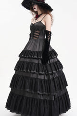 Black Multi-Layered Ruffle Lace-Up Mesh Women's Gothic Dress - Product - 3