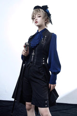 Black/Blue Vintage Medieval Little Prince Ouji Lolita Swallowtail Long Vest - Product - 3