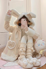 Light Yellow Woolen Rabbit Ears Single-breasted Bowknot Sweet Princess Lolita Coat - Yellow - 1
