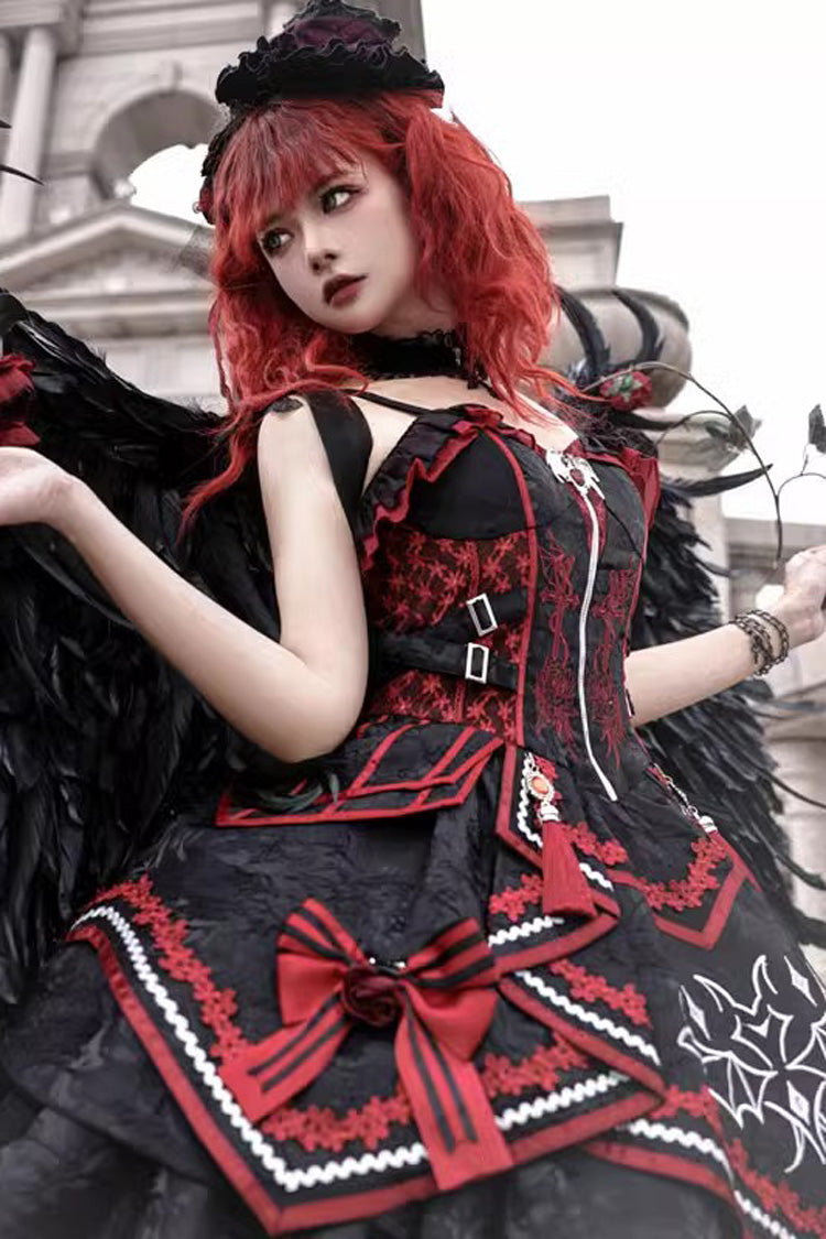 Black/Red Bat Print Ruffle Cardigan Gothic Lolita Jsk Dress - Product - 4