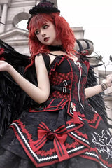 Black/Red Bat Print Ruffle Cardigan Gothic Lolita Jsk Dress - Product - 4