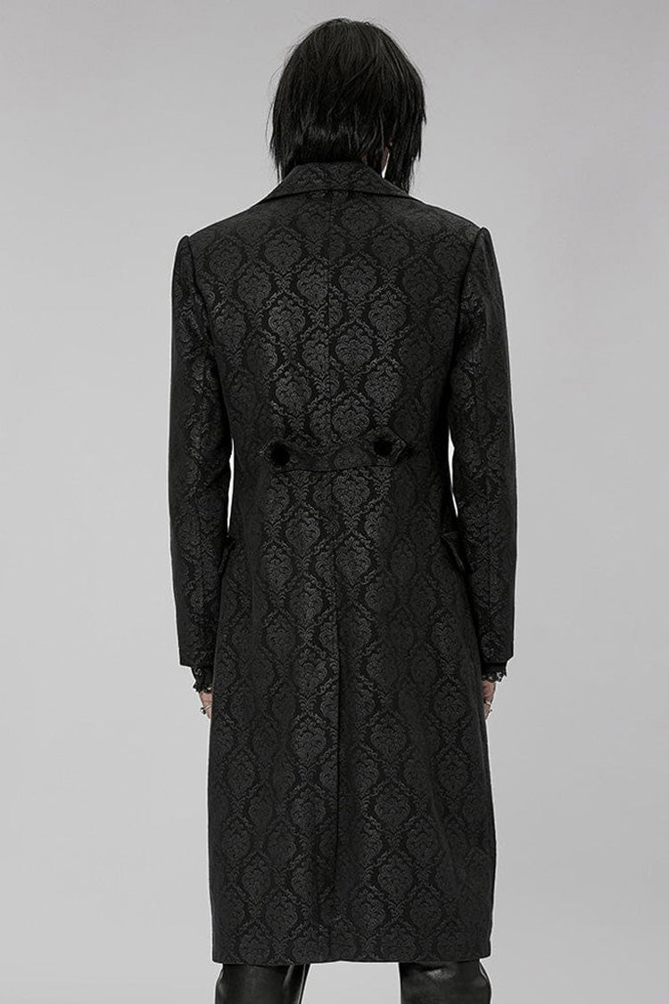 Black Punk Woven Print Large Collar Simple Atmospheric Long Men's Coat - Product - 3
