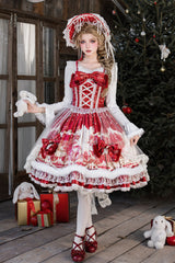 Red [Happy New Year] Printed Ruffled Bow Lace Classic Chinese Style Gorgeous Lolita Jsk Dress - Product - 5