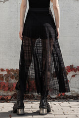 Black Front Metal Eyelets Lace-Up Slit Mesh Hem Women's Punk Skirt - Product - 3