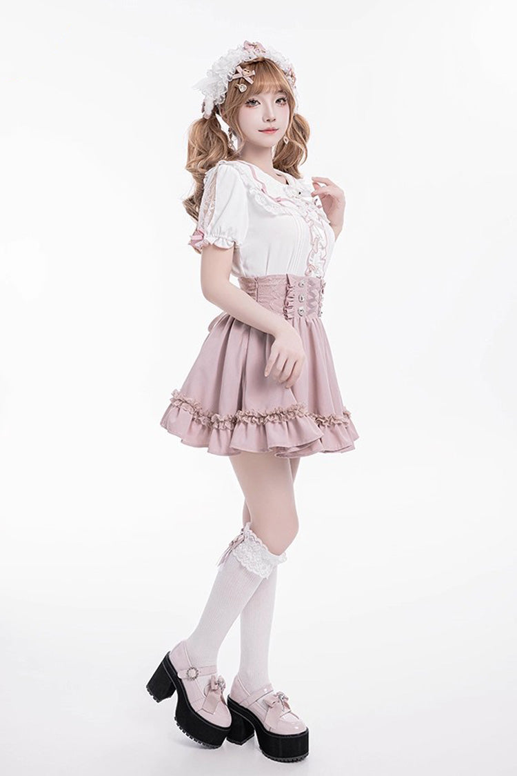 Sweet Ruffle Lace Lace-Up Japanese Jirai Kei Skirt 4 Colors - Product - 3