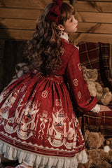 Doll Collar Lantern Long Sleeves Stitching Bear Paradise Print Ruffled Hanayome Sweet Lolita Op Dress - Product - 7