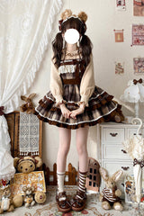 Brown Sleeveless Double-Layered Plaid Print Ruffle Bowknot Lace Sweet Lolita Jsk Dress - Product - 6