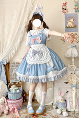 Blue [Picnic Rabbit] Ruffle Bowknot Lace Daily Sweet Lolita Jsk Dress Set - Product - 7