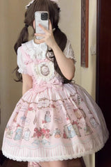 [Rabbit's Collection] Sleeveless Print Bowknot Lace Sweet Princess Lolita Jsk Dress 3 Colors - Product - 7