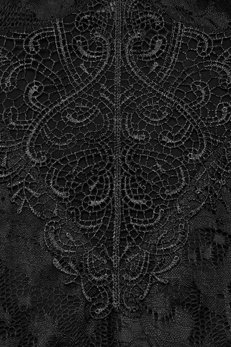 Black Sleeveless Plunging Split Hollow Embroidery Lace Women's Gothic Evening Slip Dress - Product - 6