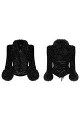 Women's V Collar Long Sleeves Faux Fur Stitching Gothic Coat 4 Colors - Product - 4