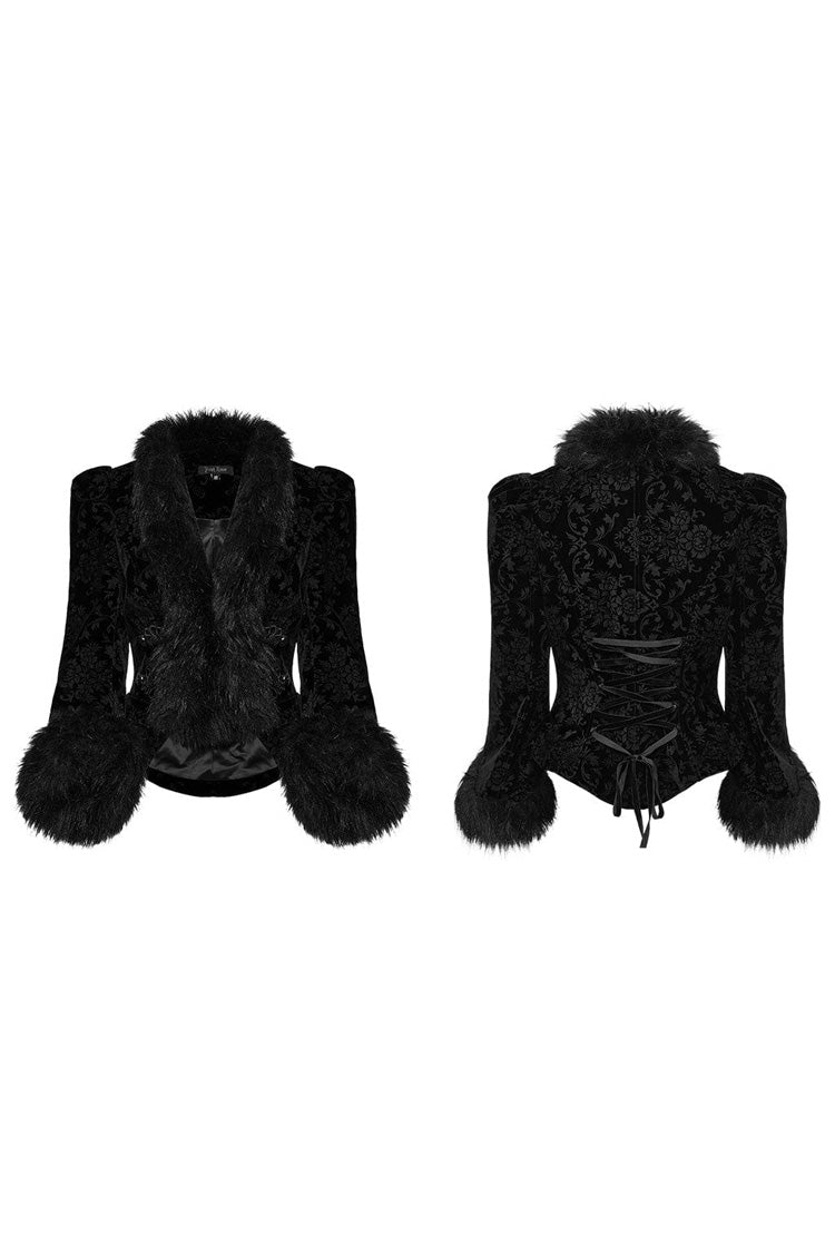 Women's V Collar Long Sleeves Faux Fur Stitching Gothic Coat 4 Colors - Product - 4