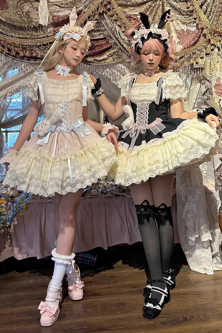 [Goodnight Alice] Sleeveless Ruffled Bow Lace-Up Sweet Lolita Jsk Dress 3 Colors - Product - 10