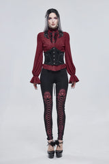 Black/Red Printed Decoration Tie Rope Elasticity Women's Gothic Leggings - Product - 4