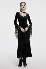 Black Long Sleeves Floral Embroidery Stitching Lace Women's Gothic Gown Dress - Product - 4