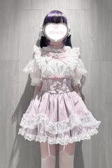 Jirai Kei Sweet Double-Layered Jacquard Ruffled Lace Japanese Skirt Set 2 Colors - Product - 6