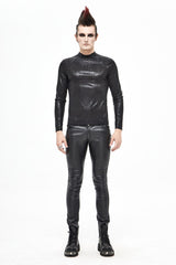 Black Zipper Neckline Long Sleeves Slim Mens Steampunk Top - Product - 2