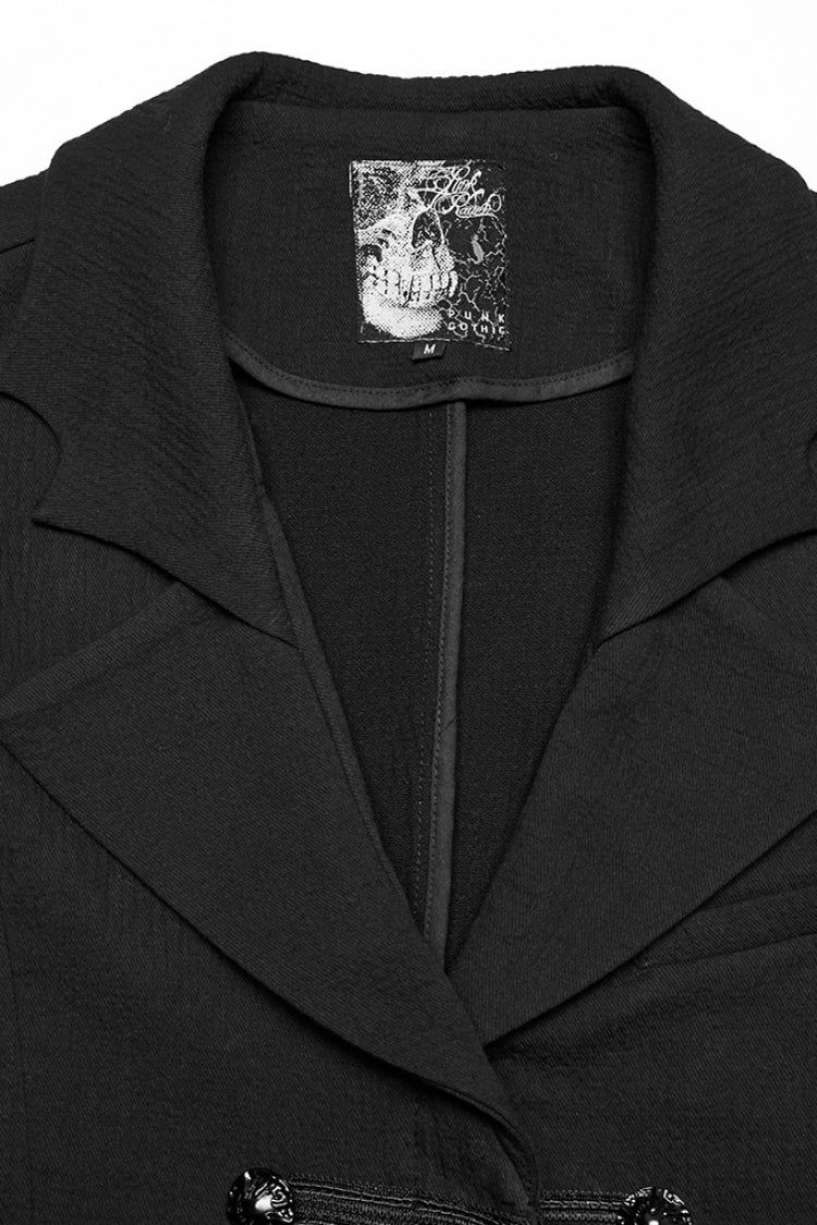 Black Batlike Collar Sleeveless Buckled Men's Gothic Long Vest - Product - 5
