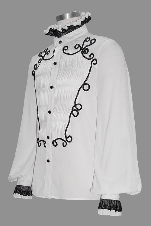 White Chiffon Hand Embroidered Mens Gothic Blouse - Product - 5