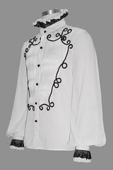 White Chiffon Hand Embroidered Mens Gothic Blouse - Product - 5