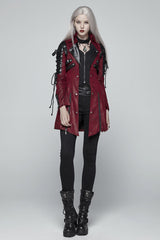Red Metal Buckle Decoration Zipper Womens Steampunk Windbreaker Coat - Product - 5