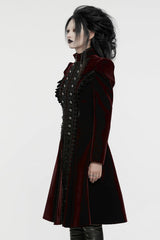 Black/Red Long Puff Sleeves Floral Embroidery Women's Gothic Coat - Product - 2