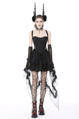 Black Sleeveless Lace-Up Layered Swallowtail Lace Women's Gothic Wedding Dress - Product - 5