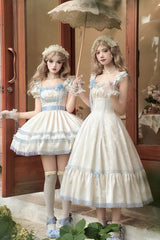 Ivory [Sea Salt Iced Tea] Square Collar Flying Sleeves Ruffle Fishbone Sweet Lolita Jsk Long Dress - Product - 9