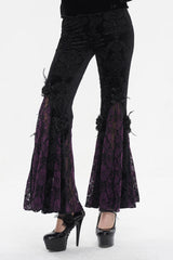 Black/Purple Printed Lace Embroidered Women's Gothic Flared Pants - Product - 5
