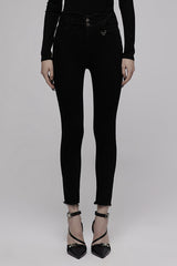 Black Triangular Metal Decorative Sheet Back Crossed Straps Tight Fit Punk Women's Denim Pants - Black - 1