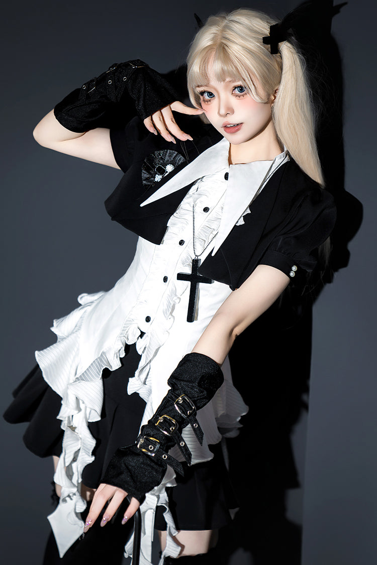 Black [Broken Gemstones] Ruffle Gothic Lolita Skirt - Product - 3