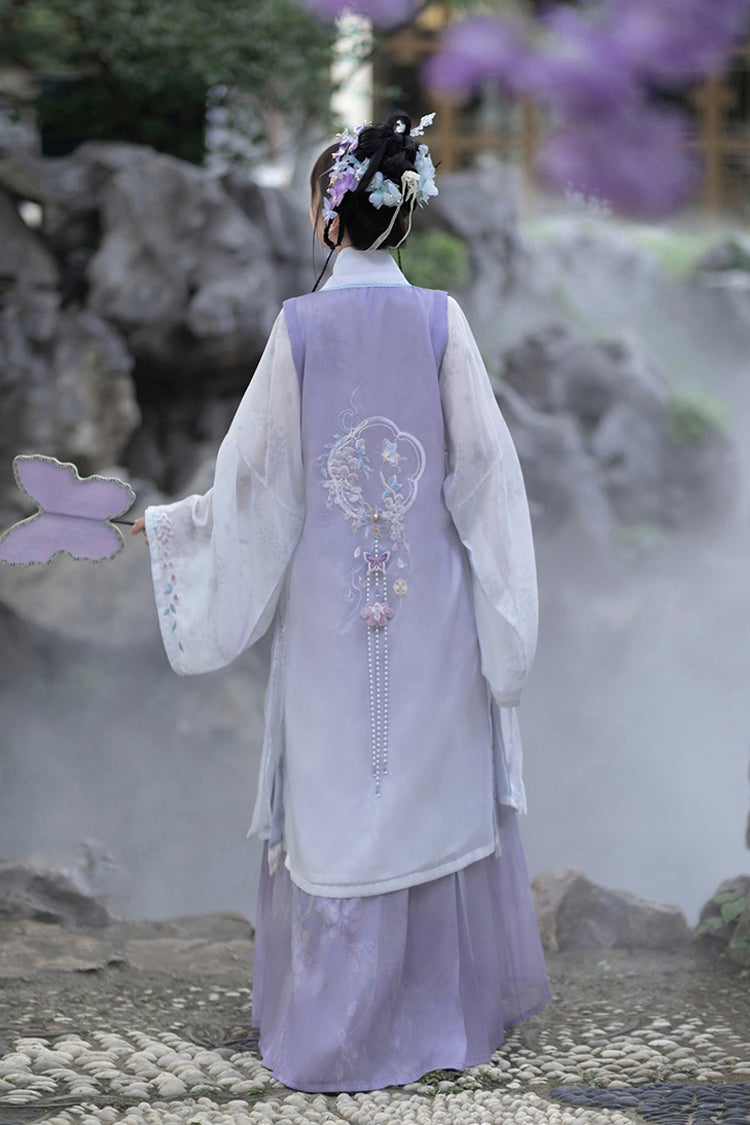 Purple Long Sleeves High Waisted Embroidery Sweet Chinese Style Hanfu Dress Full Set - Product - 7