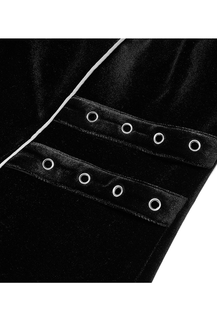 Black Stretch-Velvet Chain Print Decoration Webbing Long Sleeve Straps Women's Plus Size Gothic Dress - Product - 9