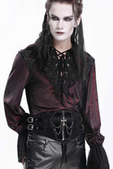 Black Lace-Up Slim Buckled Pearl-Decorated Men's Gothic Palace Accessory Cross Chain Girdle - Black - 1