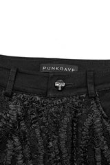 Black Stitching Lace Slim Women's Gothic Flared Pants - Product - 5